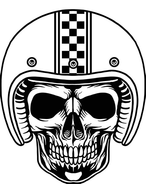 Skull Head Wearing Helmet Bikers Monochrome 14773493 Vector Art At Vecteezy