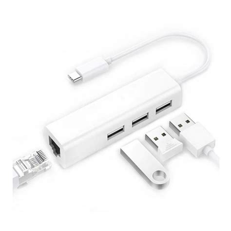 Ripley HUB ADAPTADOR DE RED TIPO C RJ45 LAN 3 PUERTOS USB 2 0