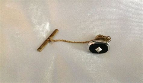 Vintage Anson Silver Black Onyx Diamond Tie Tack