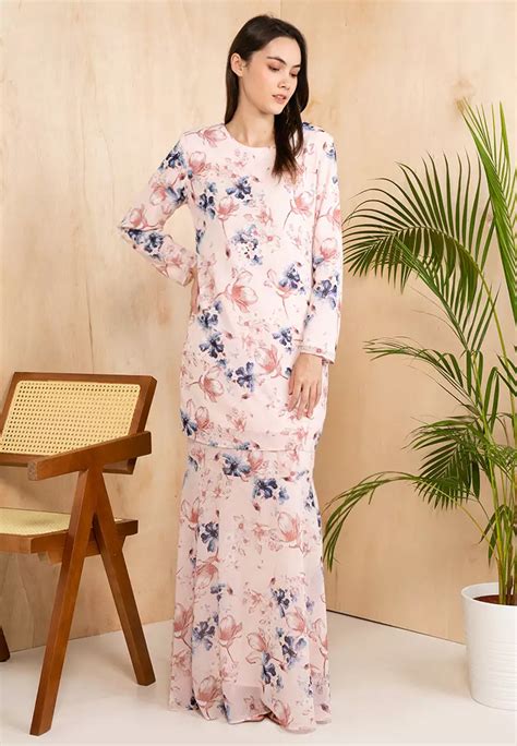 Buy Era Maya Enchanted Floral Pink Baju Kurung Moden Kain Kembang