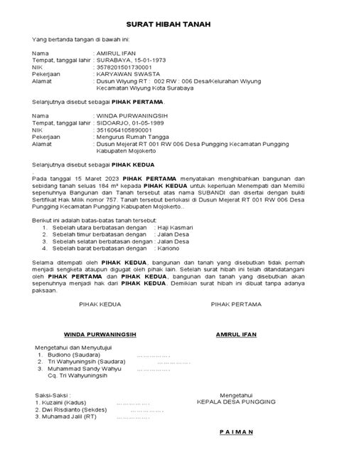 Contoh Surat Hibah Tanah Pdf