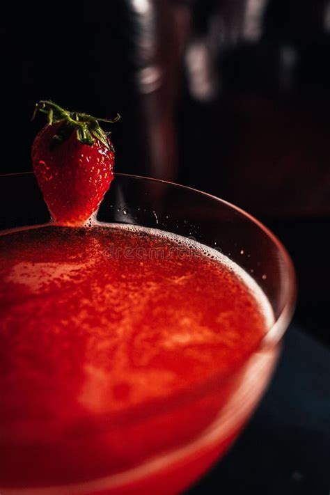 Macro View Of A Strawberry Daiquiri Cocktail In A Glass With A