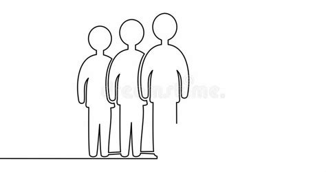 Self Drawing Line Animation Team Members Standing Together Continuous