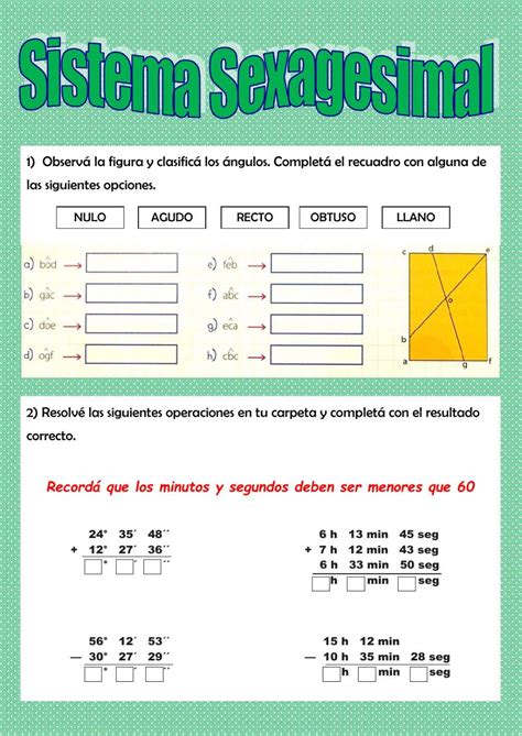 Sistema Sexagesimal Clasificaci N De Ngulos Suma Y Resta Worksheet