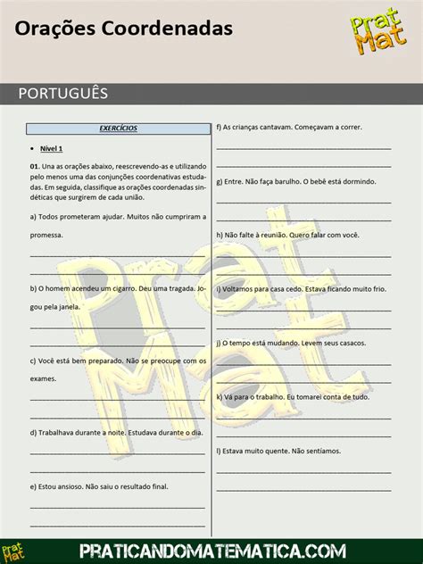 Orações Coordenadas Exercícios Pdf - Exercícios sobre Orações Coordenadas | PDF