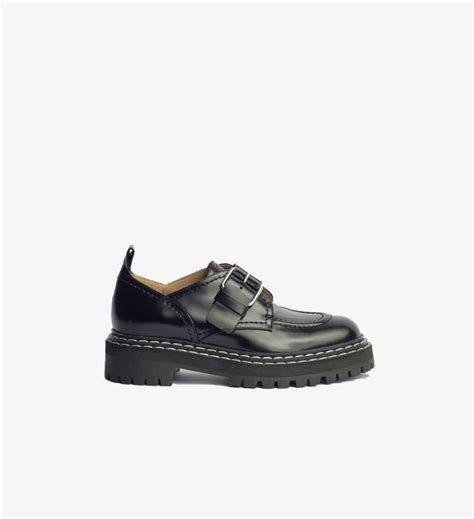 Proenza Schouler Lug Sole Buckle Oxfords In Spazzolato Leather Black