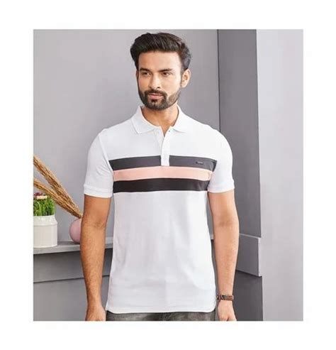 Cotton Matty Striped CROCKTEES Men S T Shirt VC HS V Neck Collar At Rs