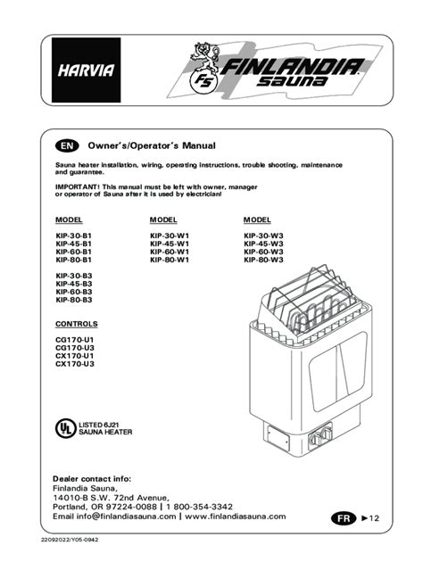 Fillable Online Owner S Operator S Manual En Sauna Supplies Fax Email