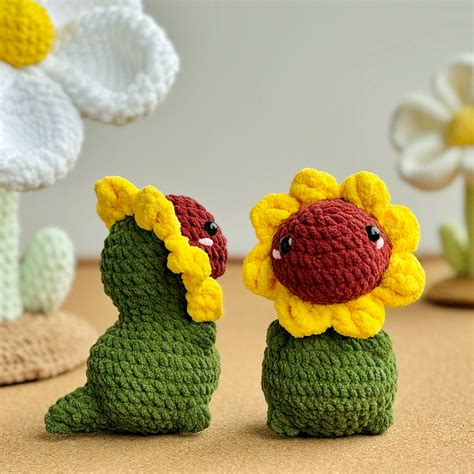 Sunflower Dinosaur No Sew Crochet Pattern Keinmaker