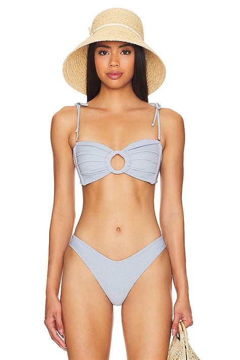 Montce Swim X Olivia Culpo Tori Ties Bandeau Bikini Top In Light Denim