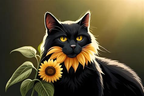 Premium AI Image | black cat Holding a Sunflower White Background HD ...