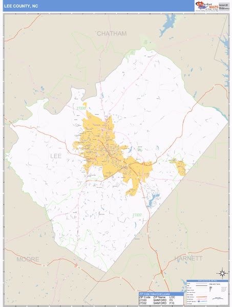 Lee County North Carolina Zip Code Wall Map