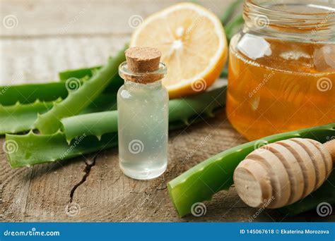 Honey Lemon Aloe Vera Leaves And Essential Oil For Homeopathy Remedy