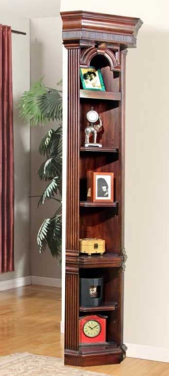 Wellington Outside Corner Bookcase In Vintage Brown Mahogany Finish By