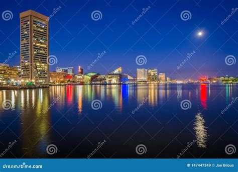 The Inner Harbor Skyline at Night, in Baltimore, Maryland Editorial ...