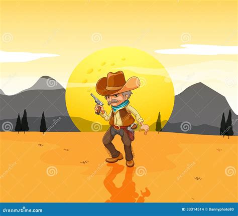 Armed Cowboy In Traditional Clothes Western Cartoon Character Vector