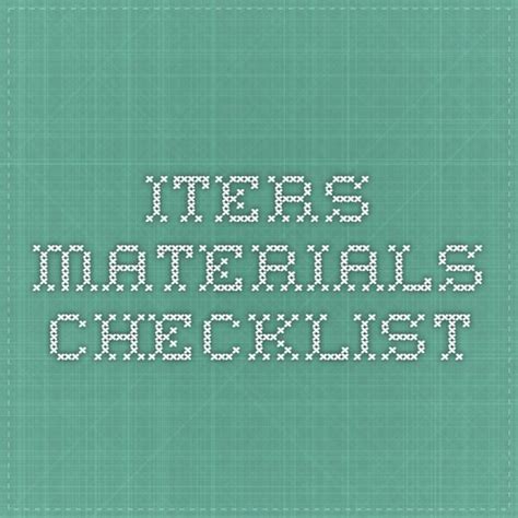 Iters Materials Checklist Early Learning Infant Activities Learning