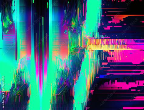 Digital Glitch Art Image Is An Explosion Of Vibrant Neon Colors And