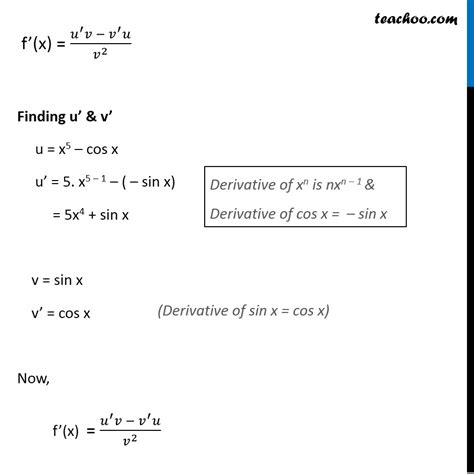 Example 22 Find The Derivative Of X 5 Cos X Sin X Teachoo