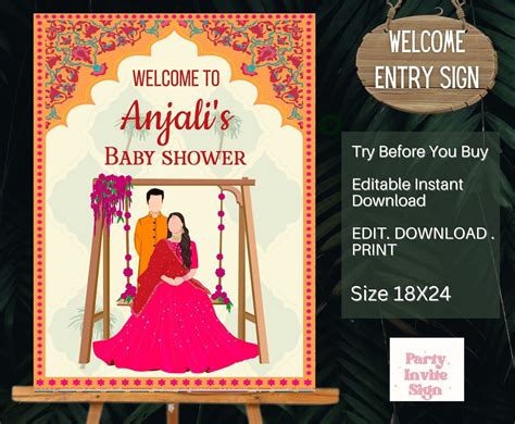 Hindu Godh Bharai Baby Shower Sign Indian Gujarati Baby Ceremony