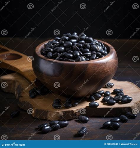 Dry Black Bean In Wooden Bowl Stock Illustration Illustration Of