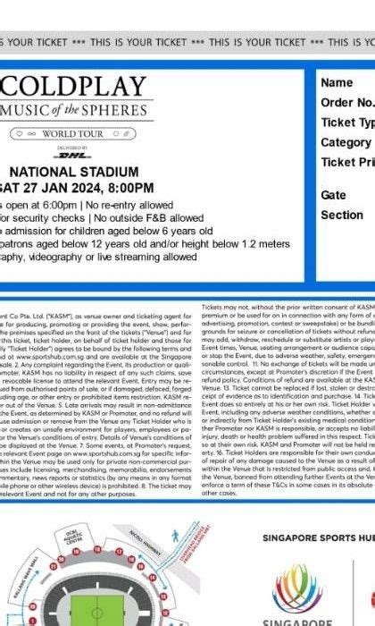 Tiket Coldplay Singapore 27th January 2024 Tiket Voucher Tiket