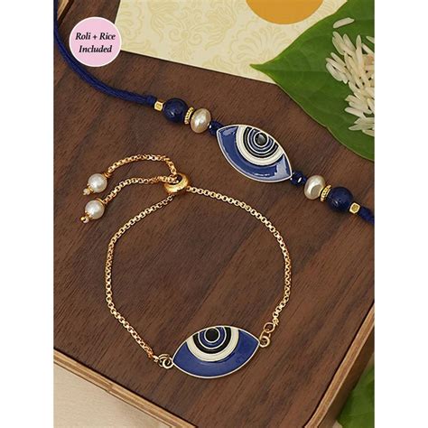 Pipa Bella By Nykaa Fashion White And Blue Evil Eye Rakhi Set Of 2