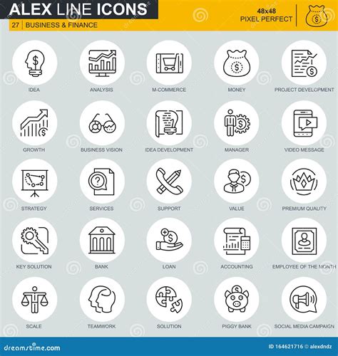 Thin Line Business And Finance Icons Set Stock Vector Illustration Of