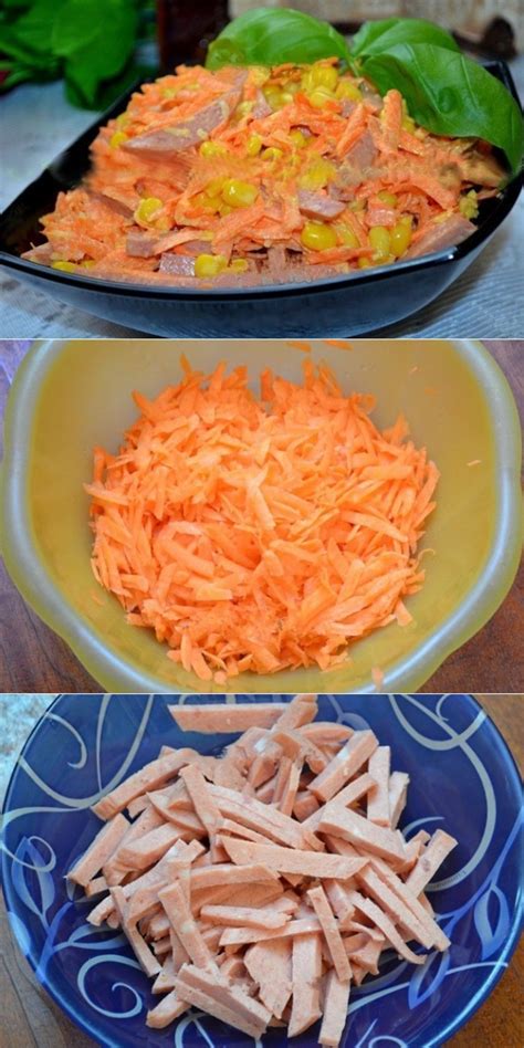 Салат с копченой колбасой и морковью.