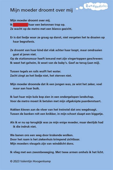 Mijn Moeder Droomt Over Mij Valentijn Hoogenkamp Raadgedicht