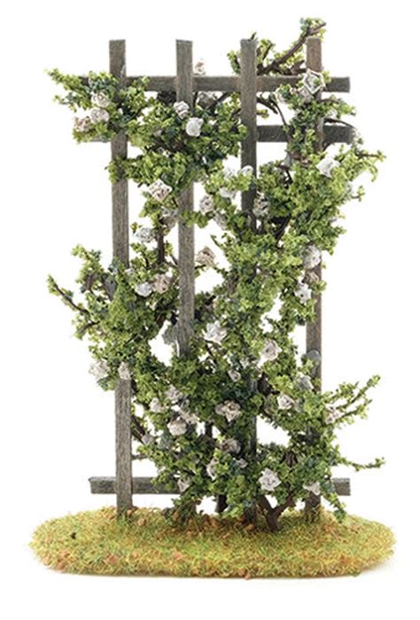 Dollhouse Miniature Trellis With White Roses 112 Scale All About Miniatures