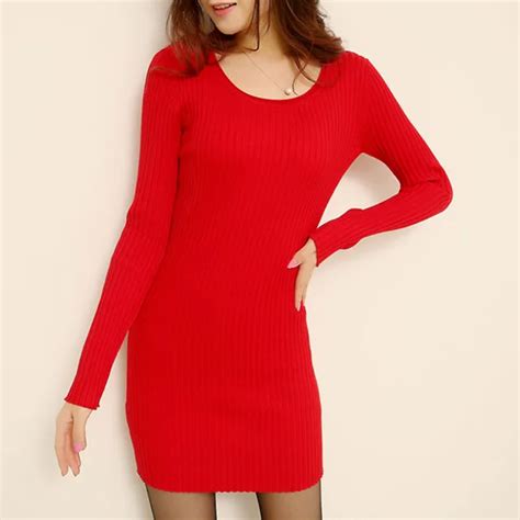 Tangnest Sexy Sweater Dresses 2016 Women Autumn Winter Slim Bodycon Ol