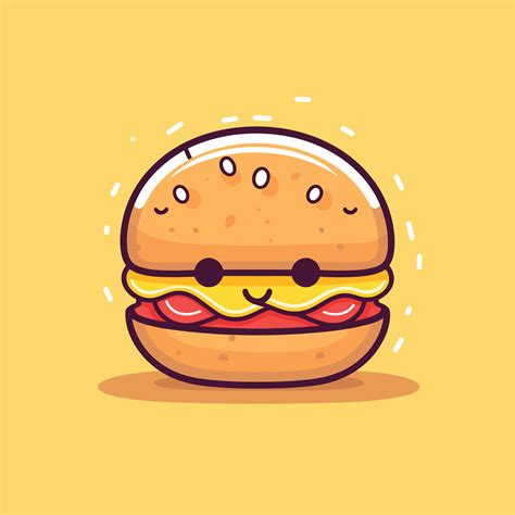 Cute Yummy Kawaii Burger Chibi Mascot Vector Cartoon Style