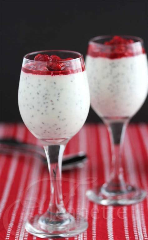 Creamy Coconut Chia Seed Greek Yogurt Pudding With Raspberry Puree Recipe Recipe Raspberry