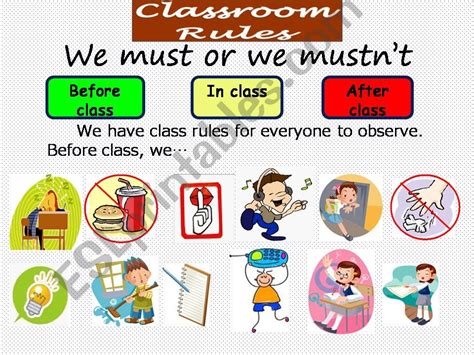 Esl English Powerpoints Class Rules Mustmustn´t