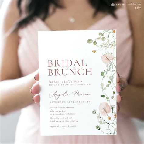 Bridal Brunch Invitation Template Spring Greenery Bridal Etsy Uk