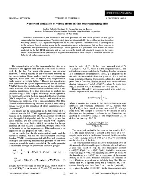 PDF Numerical Simulation Of Vortex Arrays In Thin Superconducting Films