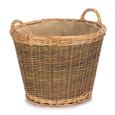 Unpeeled Log Basket With Lining And Wovenhill