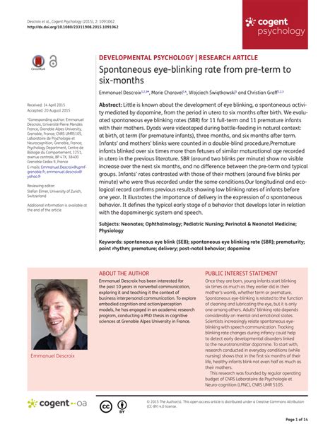 (PDF) Spontaneous eye-blinking rate from pre-term to six-months