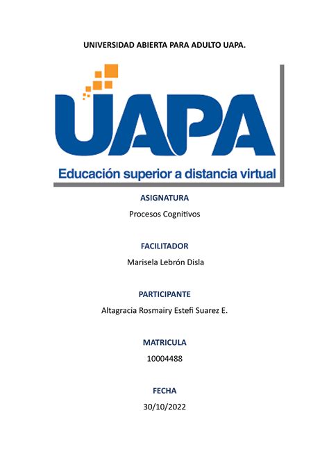 Tarea Procesos Cognitivos Universidad Abierta Para Adulto Uapa