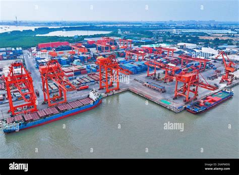 Rugao China June 8 2024 Cargo Ships Work At The Berth Of Suzhong