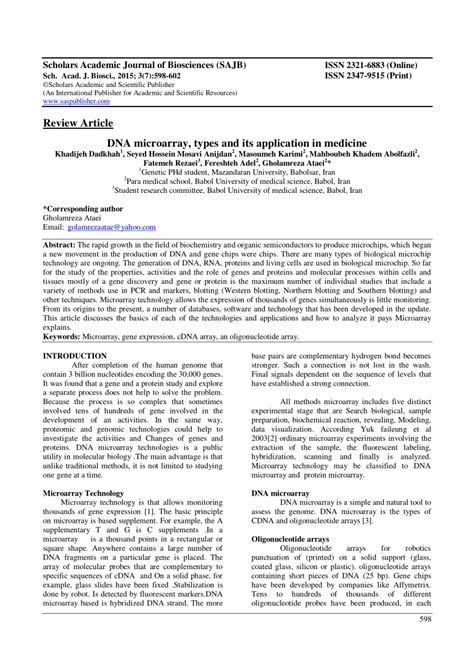 (PDF) DNA microarray, types and its application in medicine