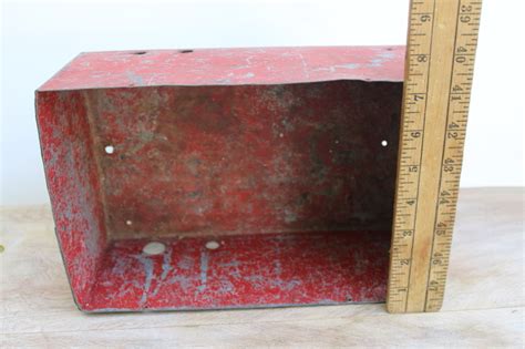 Vintage Industrial Steel Storage Box W Worn Red Paint Rustic Holiday