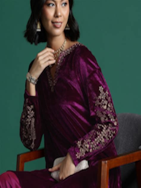 Buy Sangria Velvet Finish Thread Work Kurta With Salwar Kurta Sets