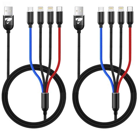 Multi Charging Cable 4ft 2pack 3 5a Fast Multi Charger Cable 4 In 1