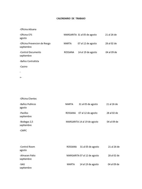 Calendario De Trabajo Pdf