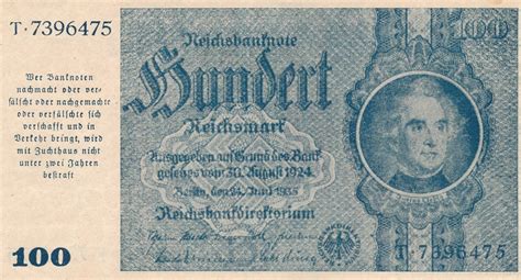 Deutschland Drittes Reich Deutsches Reich 100 Mark Reichsmark