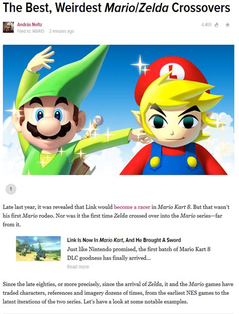 Kotaku: Mario and Link Crossover Over the Years - Zelda Dungeon