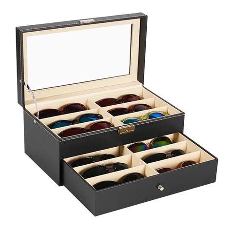 Sunglasses Box Double Layer 12 Slots Eyeglass T Storage Organizer Box Eyewear Drawer Box