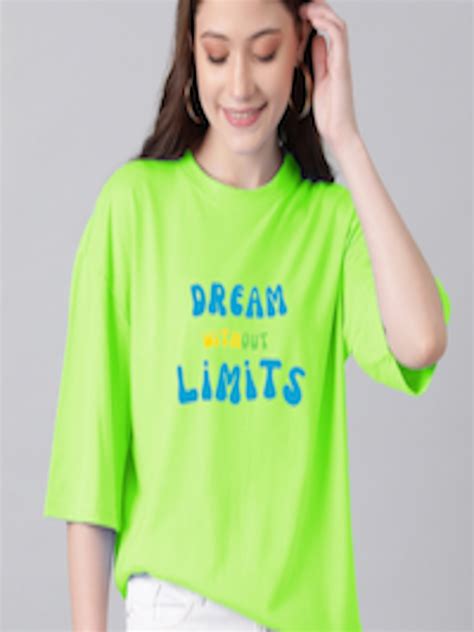Buy Kotty Lime Green & Blue Typography Printed Drop Shoulder Sleeves ...
